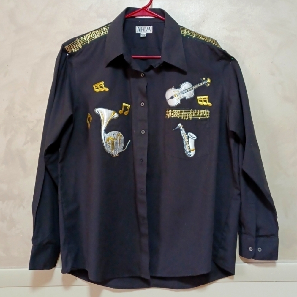 Afiva Black Shirt Size Xl Men's Music Symbols On Front